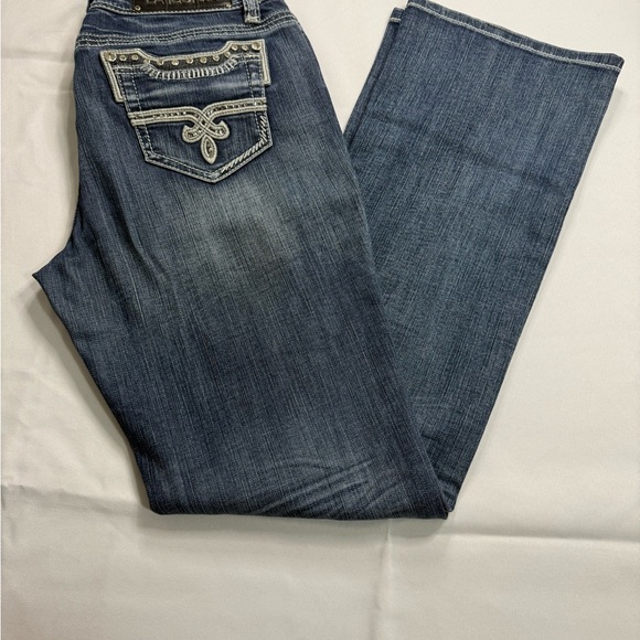 L.A. Idol Blue Boot Cut Jeans with Decorative Embroidery - Picture 1 of 8